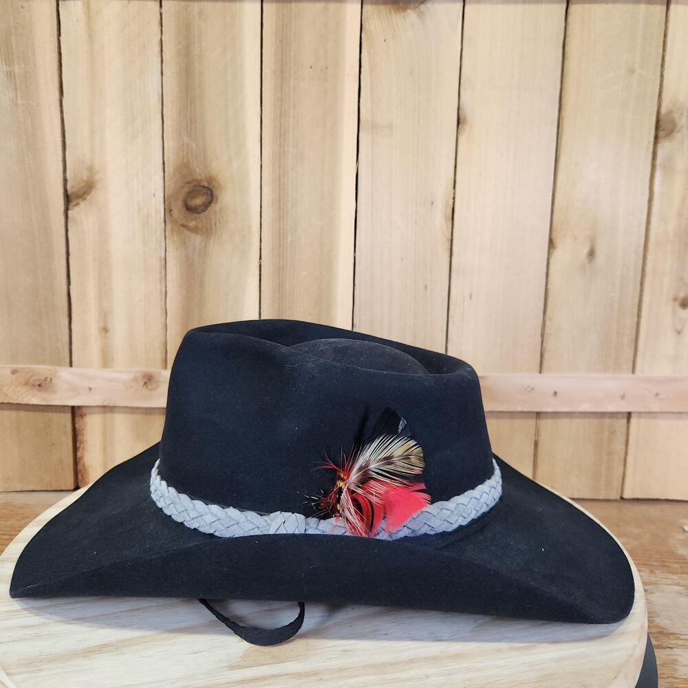 Akubra Snowy River Hat Cowboy Fitted Mens 55 6 3/4 Black Fur Felt Western Wide